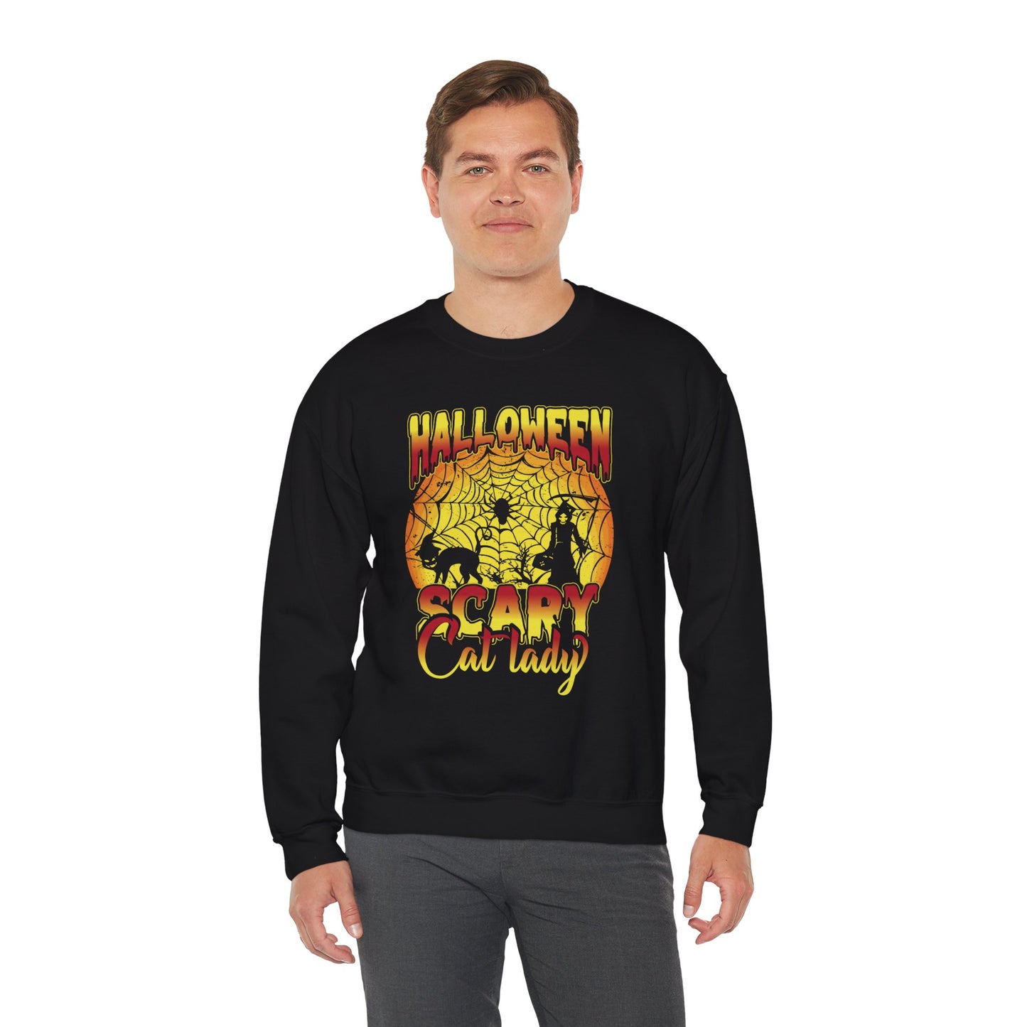 Halloween Scary Cat Lady Unisex Heavy Blend Crewneck Sweatshirt