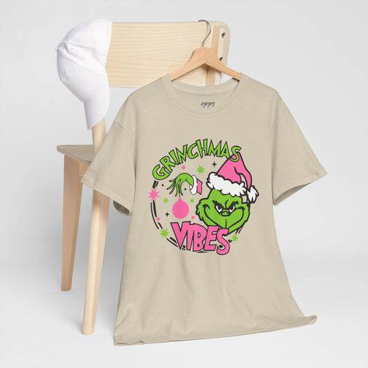 Grinchmas Vibes Funny Christmas Grinch-Inspired Holiday Tee – Pink Santa Festive Unisex Heavy Cotton T-Shirt
