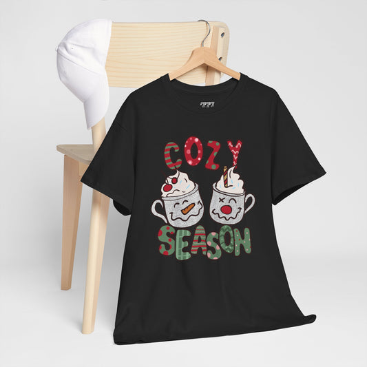 Cozy Season Christmas Unisex Heavy Cotton T-Shirt – Cute Holiday Hot Cocoa Tee