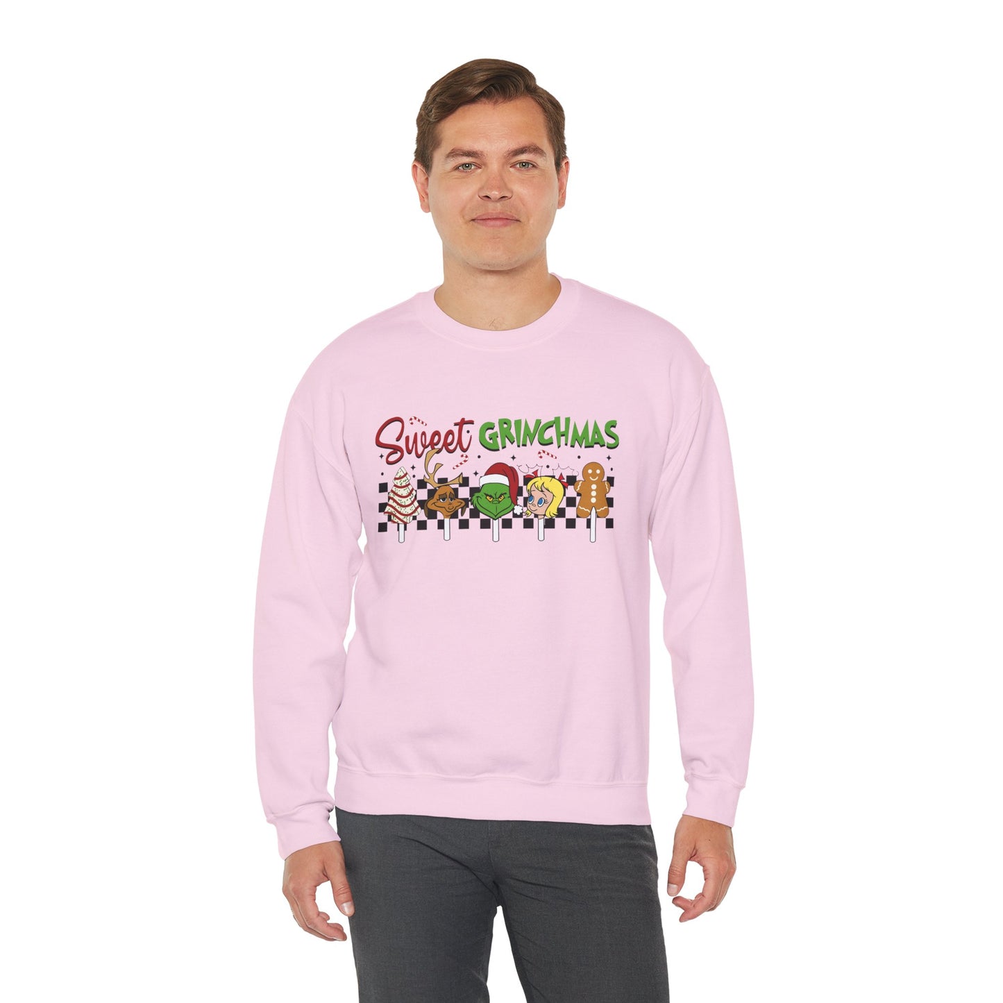Sweet Grinchmas Candy Characters Funny Christmas Sweatshirt – Cute Holiday Treats Grinch-Inspired Unisex Heavy Blend Crewneck