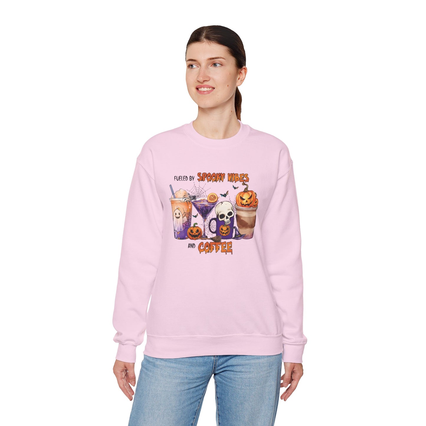 Fueled By Spooky Vibes And Coffee Unisex Heavy Blend Crewneck Sweatshirt