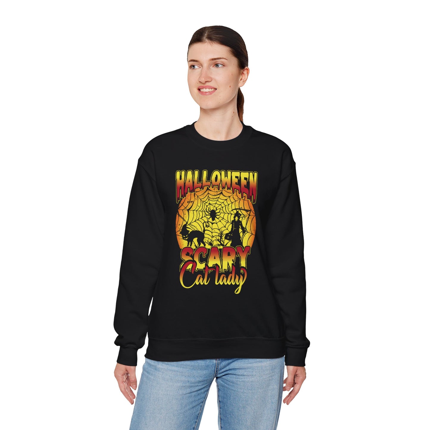 Halloween Scary Cat Lady Unisex Heavy Blend Crewneck Sweatshirt