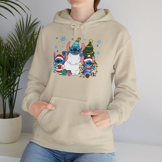 Stitch Christmas Vibes Hoodie – Cute Holiday Trio Unisex Heavy Blend Sweatshirt