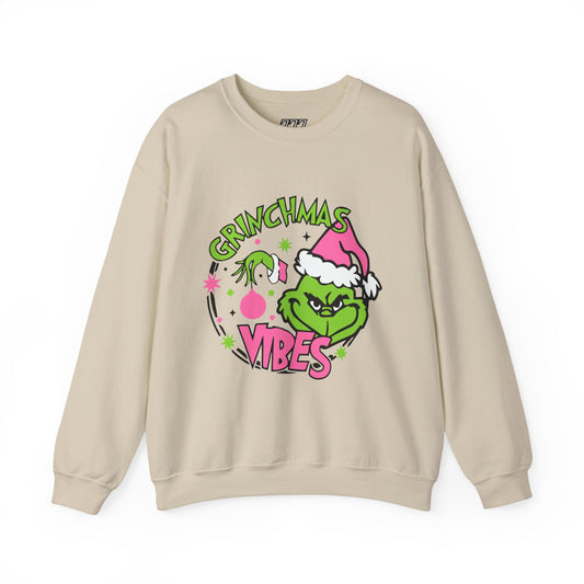 Grinchmas Vibes Funny Christmas Grinch-Inspired Holiday Sweatshirt – Pink Santa Festive Unisex Heavy Blend Crewneck