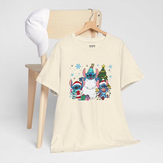 Stitch Christmas Vibes T-Shirt – Cute Holiday Trio Unisex Heavy Cotton Tee