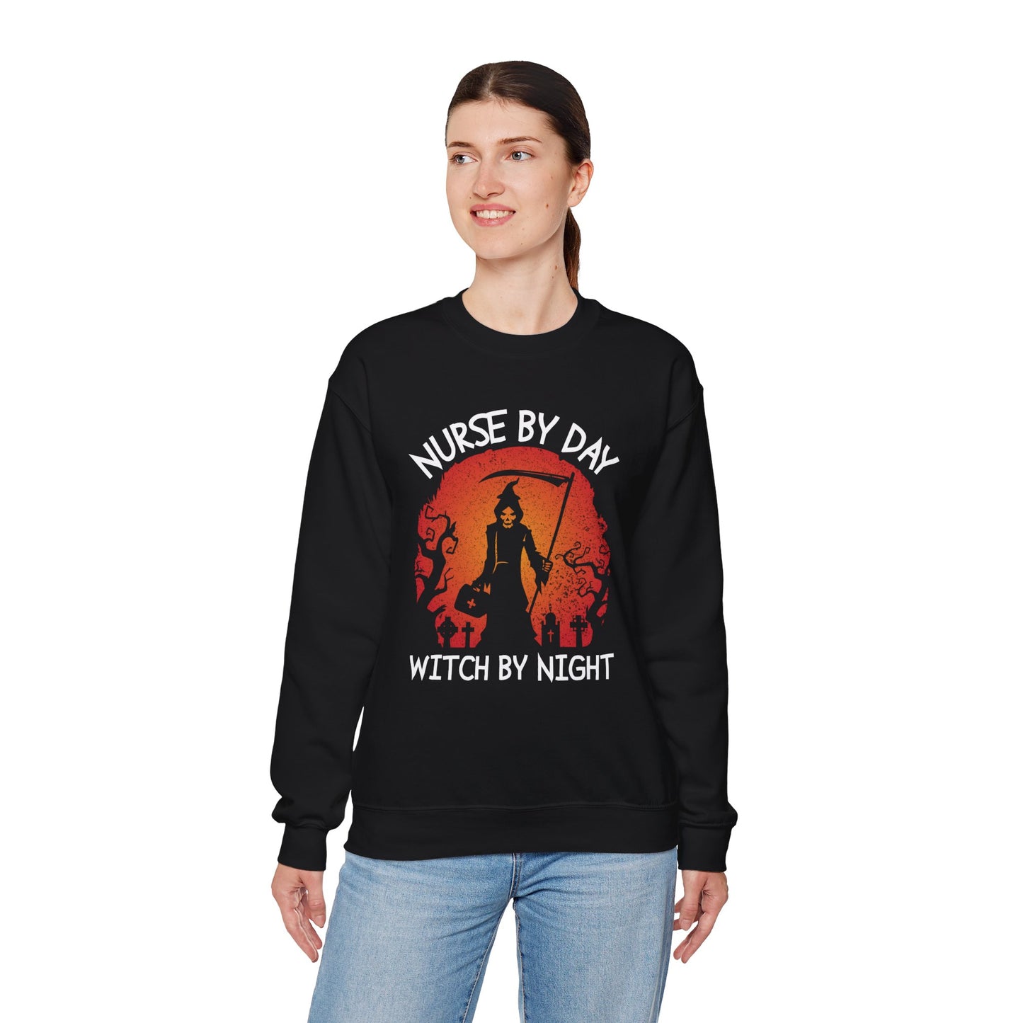 Nurse By Day Witch By Night Women’s Heavy Blend Crewneck Sweatshirt