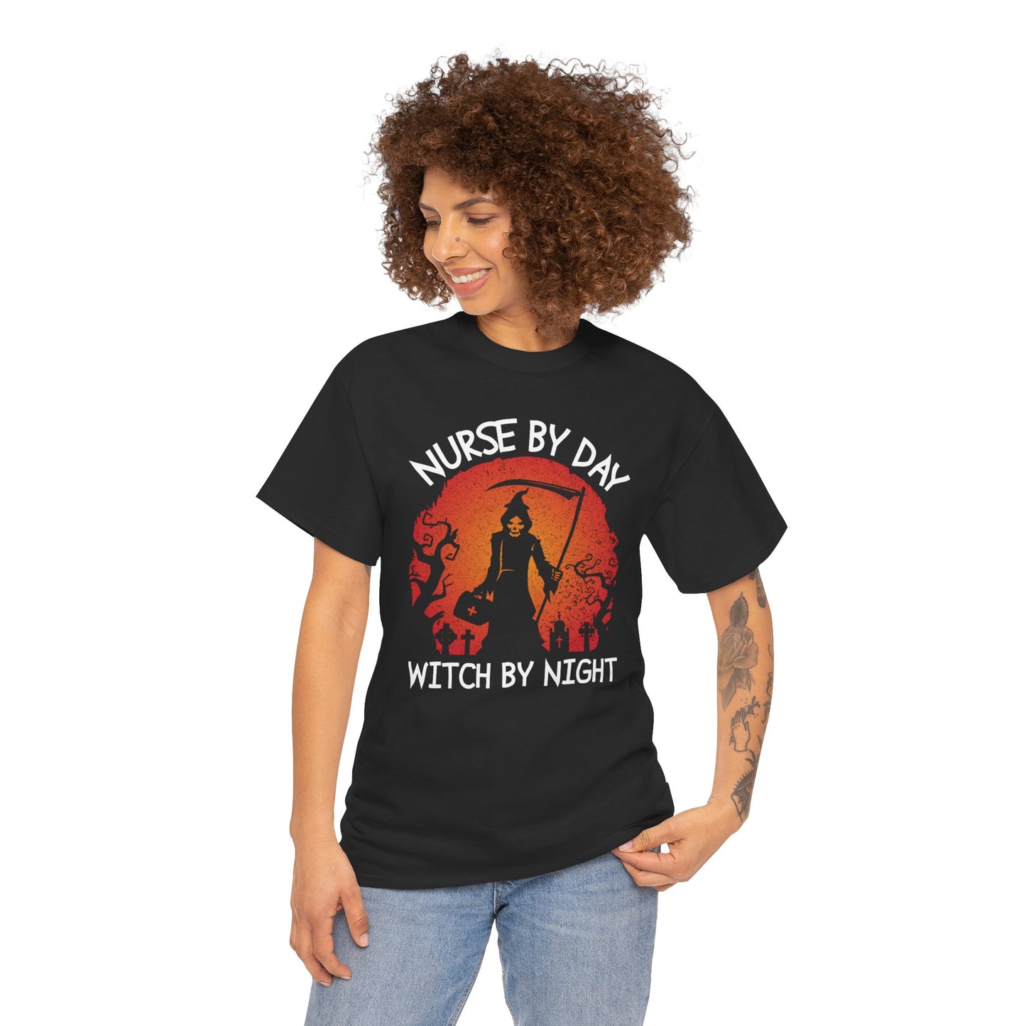 Nurse By Day Witch By Night Women's Heavy Cotton T-Shirt