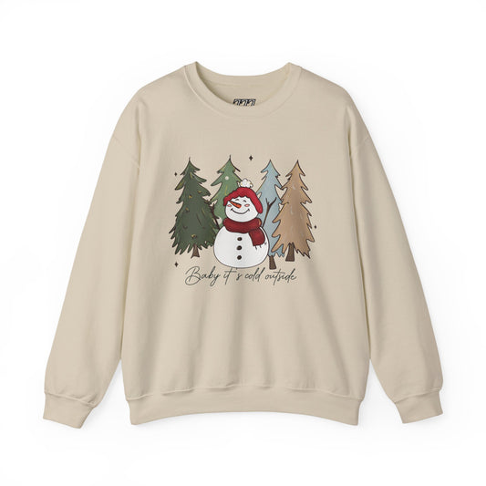 Baby It’s Cold Outside Snowman Christmas Sweatshirt – Cozy Winter Aesthetic Holiday Unisex Heavy Blend Crewneck