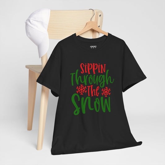 Sippin’ Through The Snow T-Shirt – Festive Holiday Beverage Unisex Heavy Cotton Tee