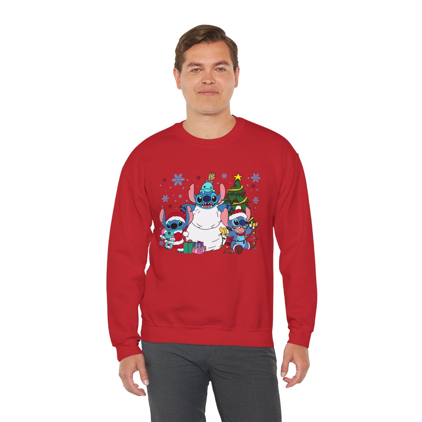 Stitch Christmas Vibes Sweatshirt – Cute Holiday Trio Unisex Heavy Blend Crewneck