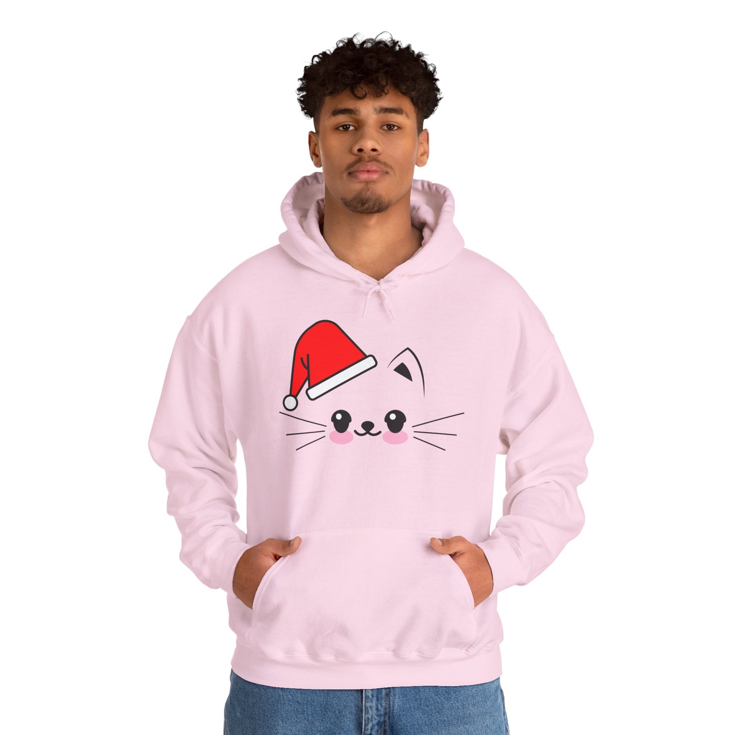 Cat Santa Christmas Hoodie – Cute Kawaii Cat Holiday Hooded Sweatshirt (Unisex)