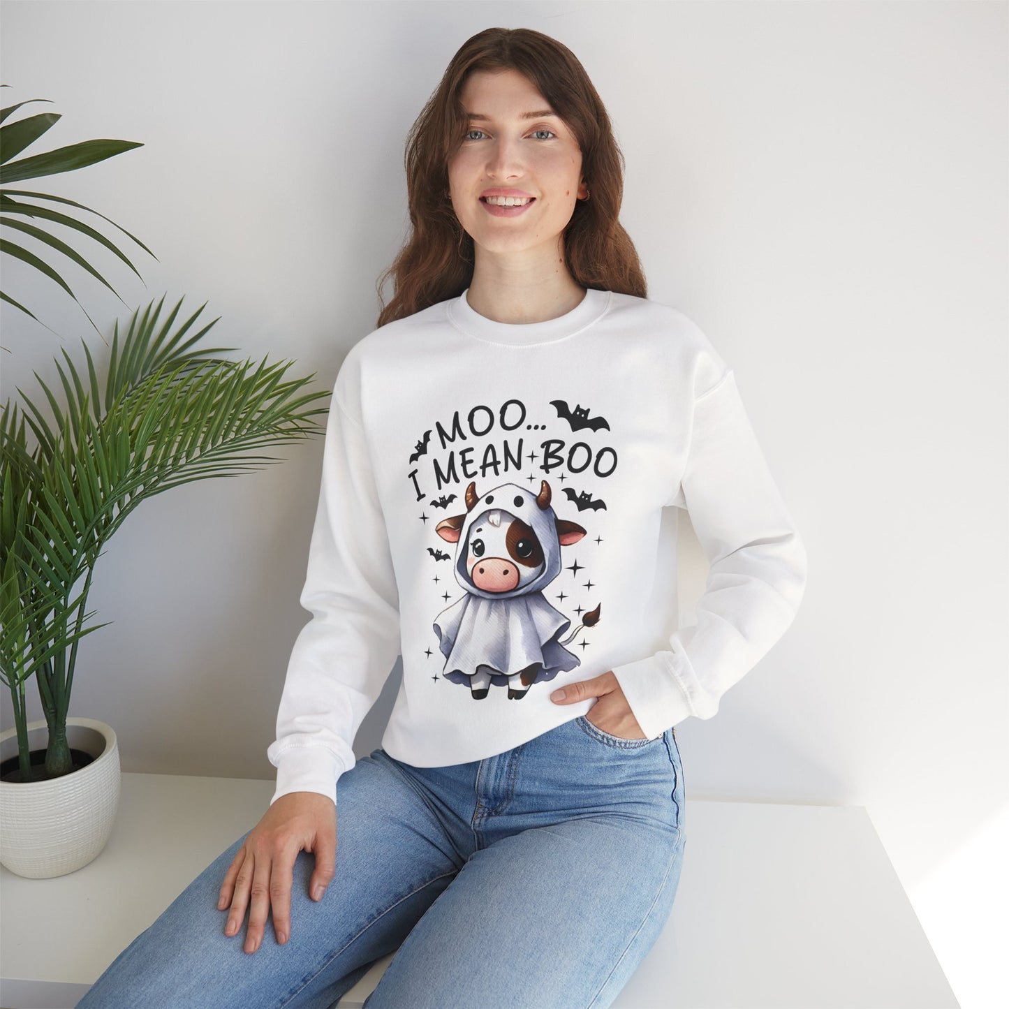 MOO...I Mean-BOO Unisex Heavy Blend Crewneck Sweatshirt