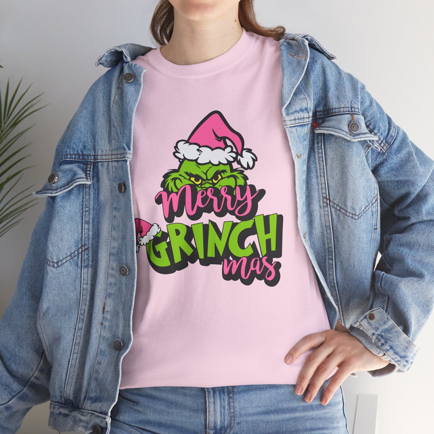 Merry Grinchmas Funny Christmas Grinch-Inspired Holiday Tee – Pink Santa Festive Unisex Heavy Cotton T-Shirt