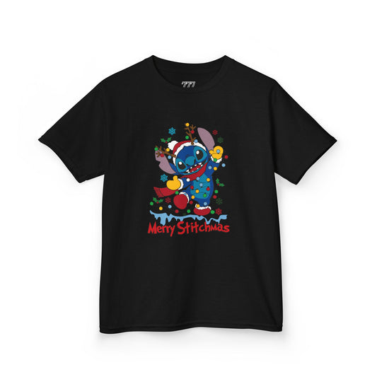 Merry Stitchmas Kids T-Shirt – Cute Holiday Alien Heavy Cotton Tee