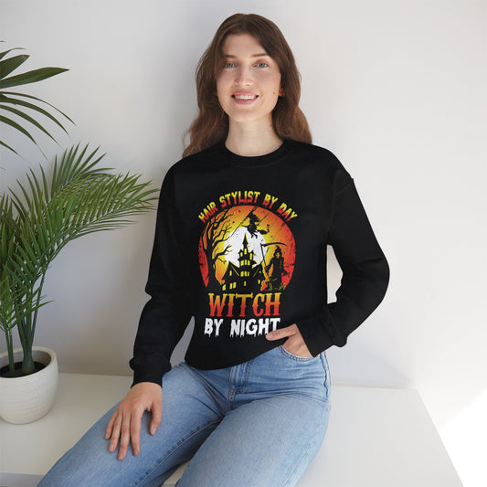 Hair Stylist By Day Witch By Night Women’s Heavy Blend Crewneck Sweatshirt