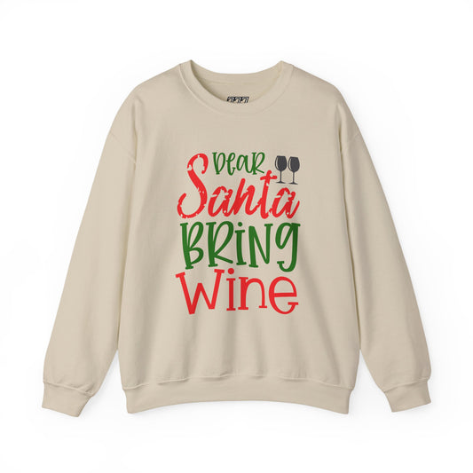 Dear Santa Bring Wine Christmas Crewneck – Funny Holiday Wine Lover Sweatshirt (Unisex)