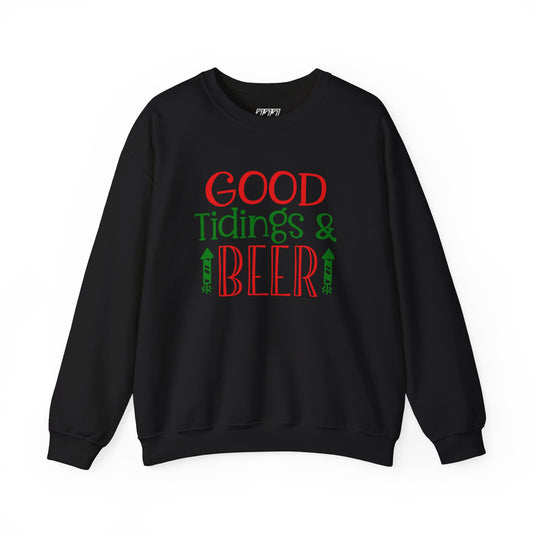 Good Tidings & Beer Sweatshirt – Funny Christmas Drinking Unisex Heavy Blend Crewneck