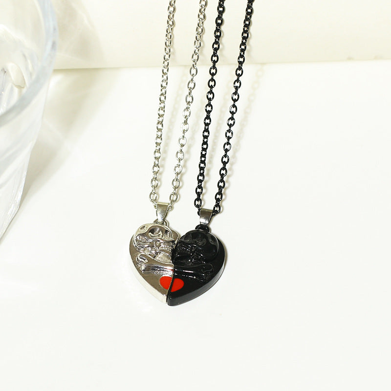 Heart Shaped Skeleton Couples Necklace