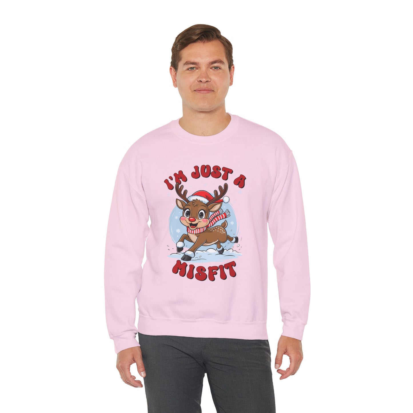 I’m Just a Misfit Unisex Heavy Blend Crewneck Sweatshirt – Cute Christmas Reindeer Holiday Sweater