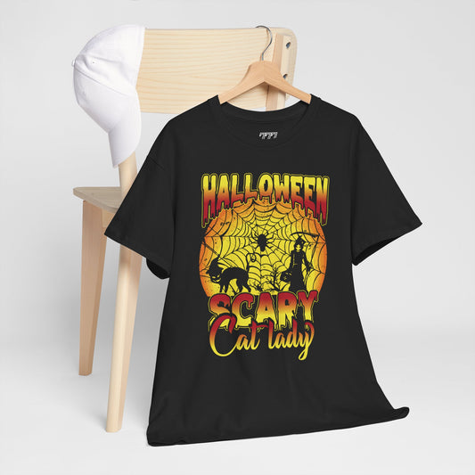 Halloween Scary Cat Lady Unisex Heavy Cotton T-Shirt