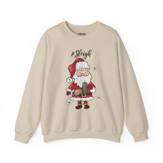 #Sleigh Funny Santa Christmas Sweatshirt – Cute Holiday Hashtag Graphic Unisex Heavy Blend Crewneck