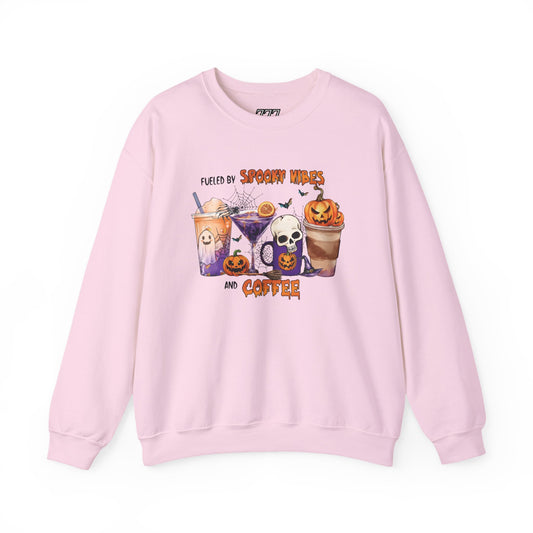 Fueled By Spooky Vibes And Coffee Unisex Heavy Blend Crewneck Sweatshirt