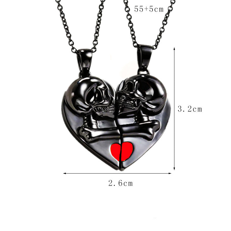 Heart Shaped Skeleton Couples Necklace