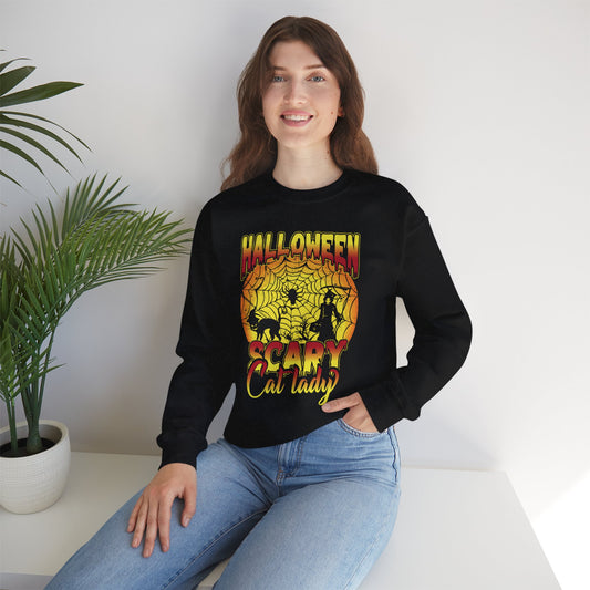 Halloween Scary Cat Lady Unisex Heavy Blend Crewneck Sweatshirt