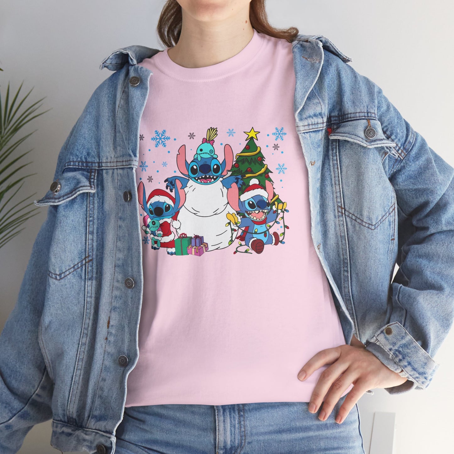 Stitch Christmas Vibes T-Shirt – Cute Holiday Trio Unisex Heavy Cotton Tee