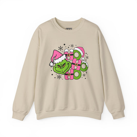 HO HO HO Funny Christmas Grinch-Inspired Holiday Sweatshirt – Cute Pink Santa Unisex Heavy Blend Crewneck