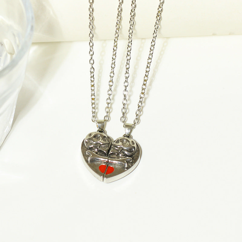 Heart Shaped Skeleton Couples Necklace