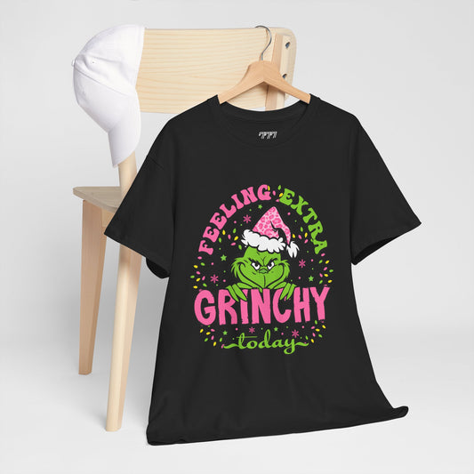 Feeling Extra Grinchy Today Funny Christmas Grinch-Inspired Holiday Tee – Pink Santa Festive Unisex Heavy Cotton T-Shirt