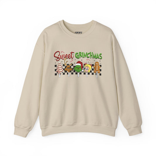 Sweet Grinchmas Candy Characters Funny Christmas Sweatshirt – Cute Holiday Treats Grinch-Inspired Unisex Heavy Blend Crewneck