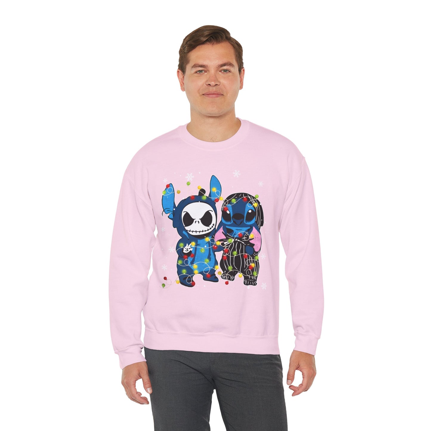 Cute Holiday Duo Christmas Unisex Heavy Blend Crewneck Sweatshirt – Cartoon Alien & Skeleton Festive Sweater