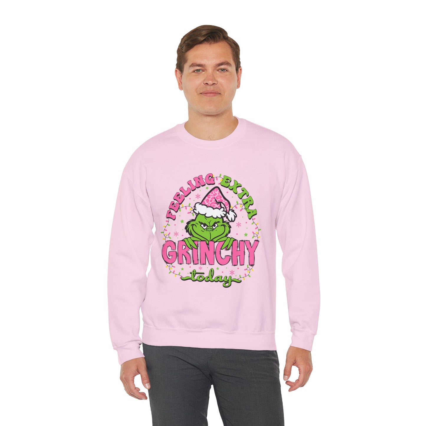 Feeling Extra Grinchy Today Funny Christmas Grinch-Inspired Holiday Sweatshirt – Pink Santa Festive Unisex Heavy Blend Crewneck