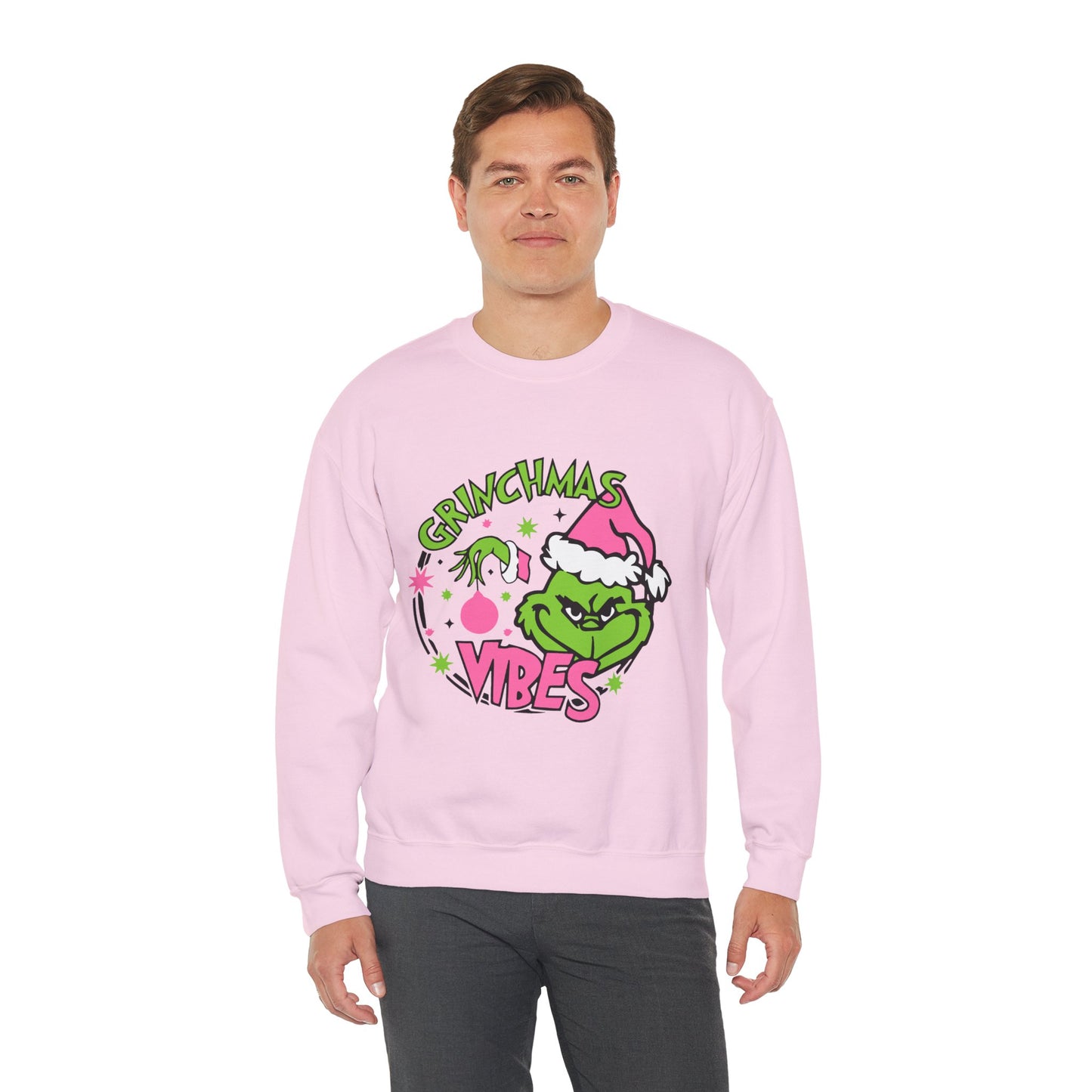 Grinchmas Vibes Funny Christmas Grinch-Inspired Holiday Sweatshirt – Pink Santa Festive Unisex Heavy Blend Crewneck