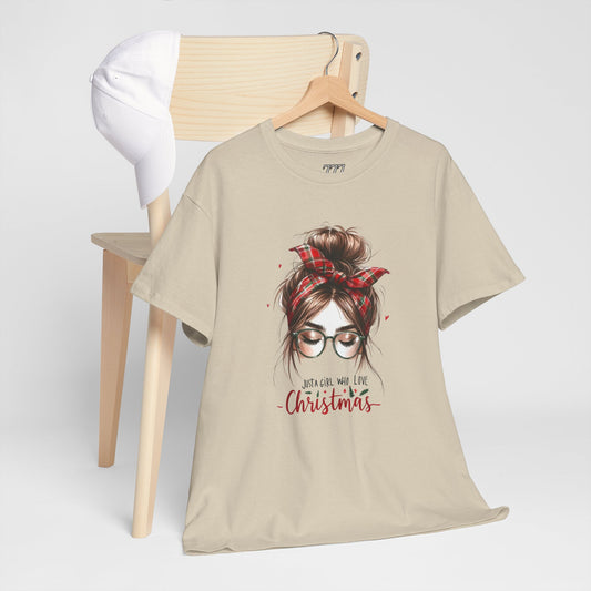 Just A Girl Who Loves Christmas Unisex Heavy Cotton T-Shirt – Plaid Bandana Holiday Girl Tee