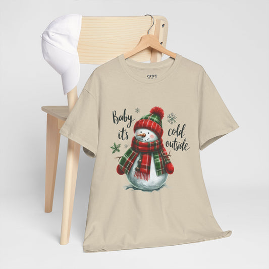 Baby It’s Cold Outside Christmas Unisex Heavy Cotton T-Shirt – Cute Snowman Holiday Tee