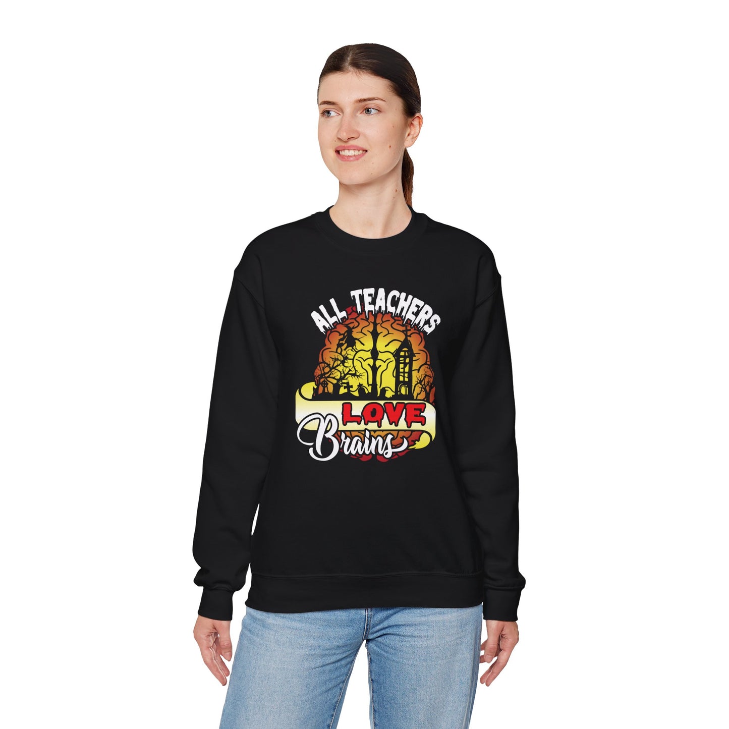 All Teachers Love Brains Unisex Heavy Blend Crewneck Sweatshirt