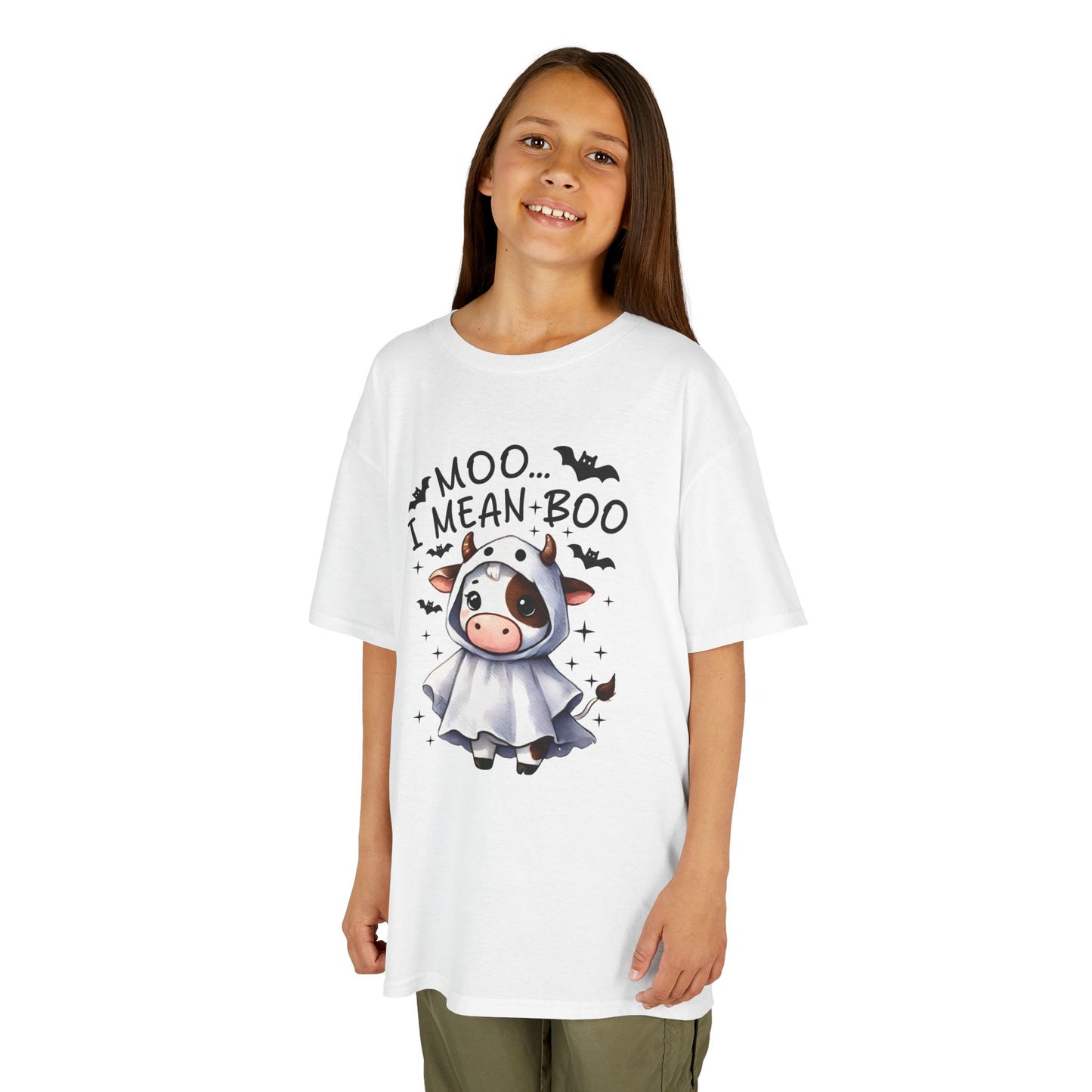MOO...I Mean-BOO Kids Heavy Cotton T-Shirt