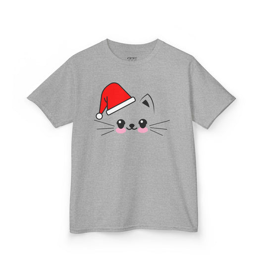 Cat Santa Kids Christmas T-Shirt – Cute Kawaii Cat Holiday Tee for Kids