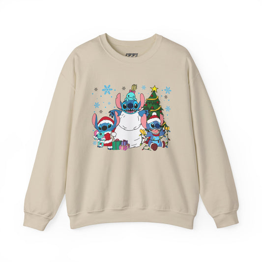 Stitch Christmas Vibes Sweatshirt – Cute Holiday Trio Unisex Heavy Blend Crewneck