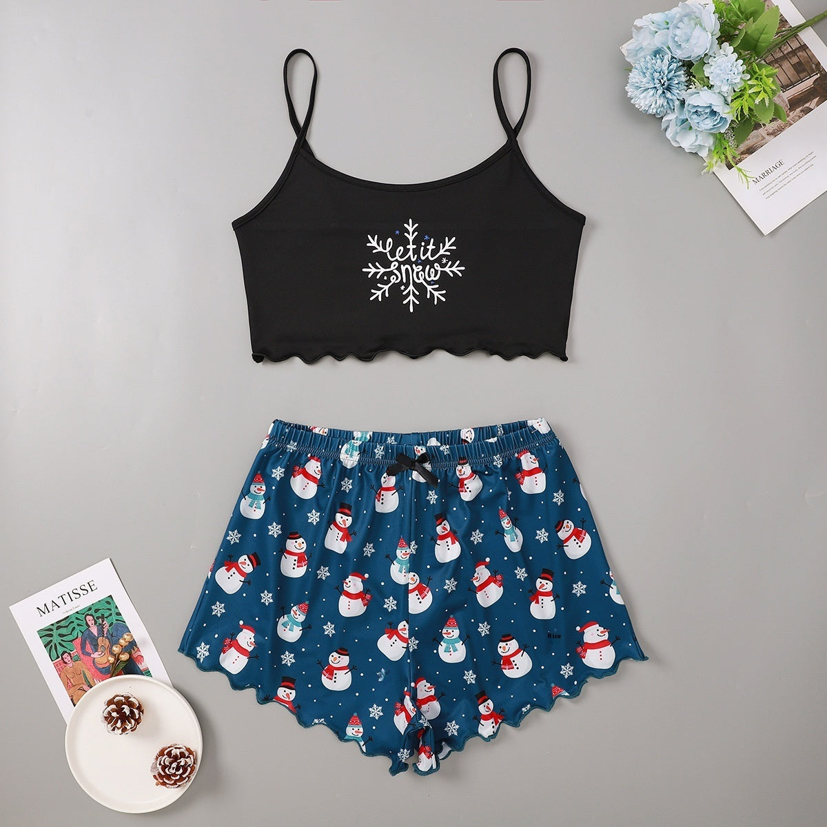 Women’s Christmas Two-Piece Pajama Set – Sleeveless Holiday Cami & Shorts Sleepwear