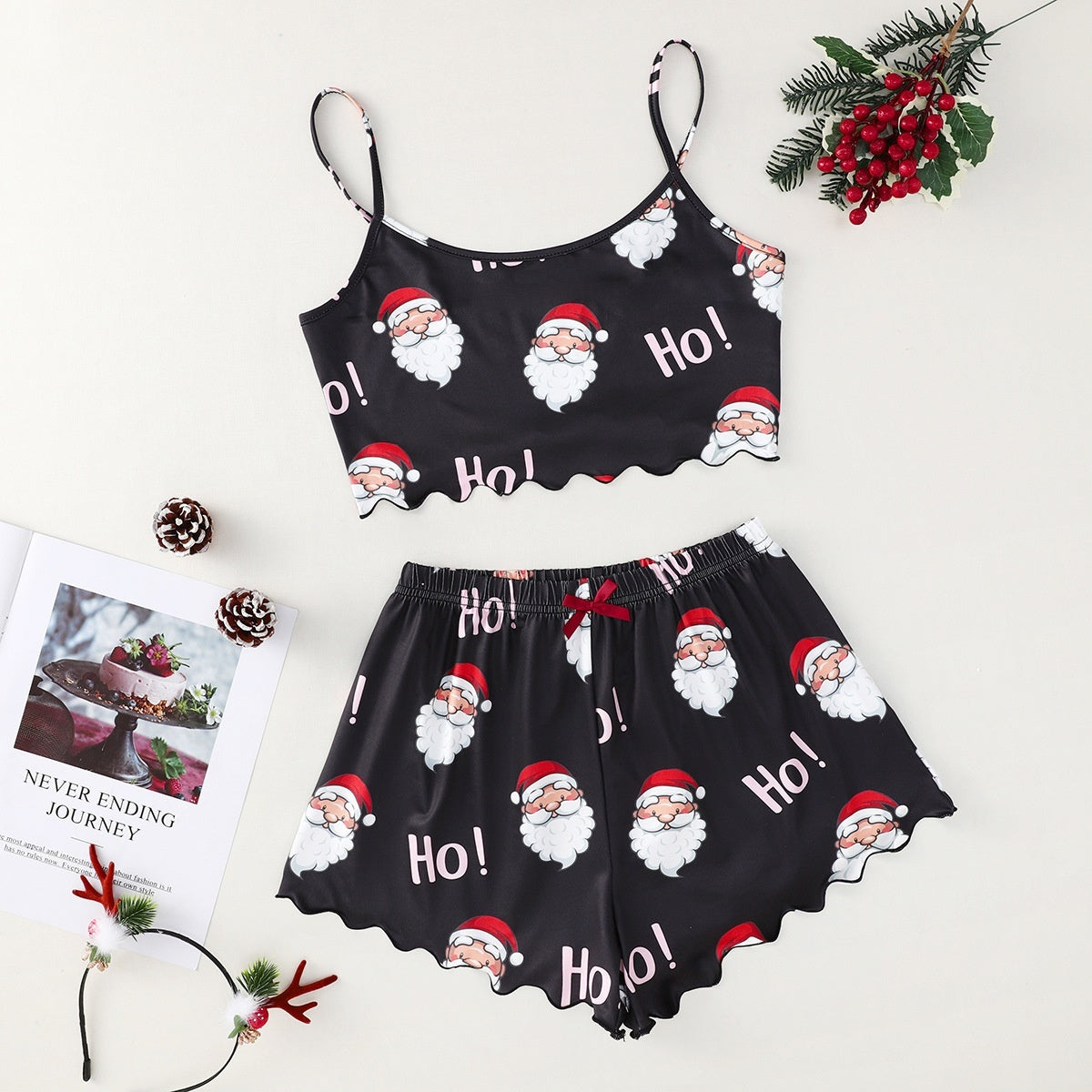 Women’s Christmas Two-Piece Pajama Set – Sleeveless Holiday Cami & Shorts Sleepwear
