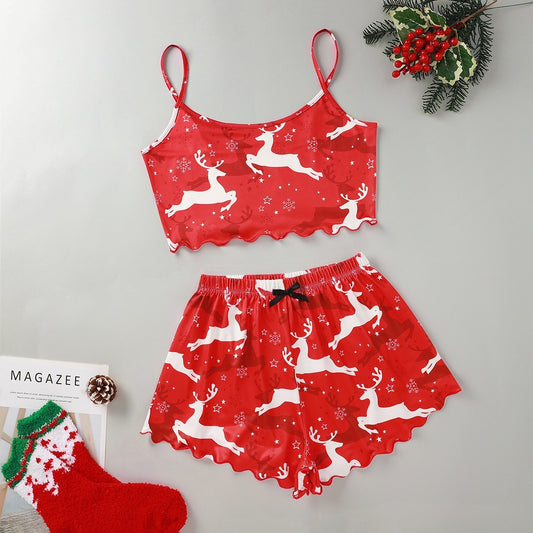 Women’s Christmas Two-Piece Pajama Set – Sleeveless Holiday Cami & Shorts Sleepwear