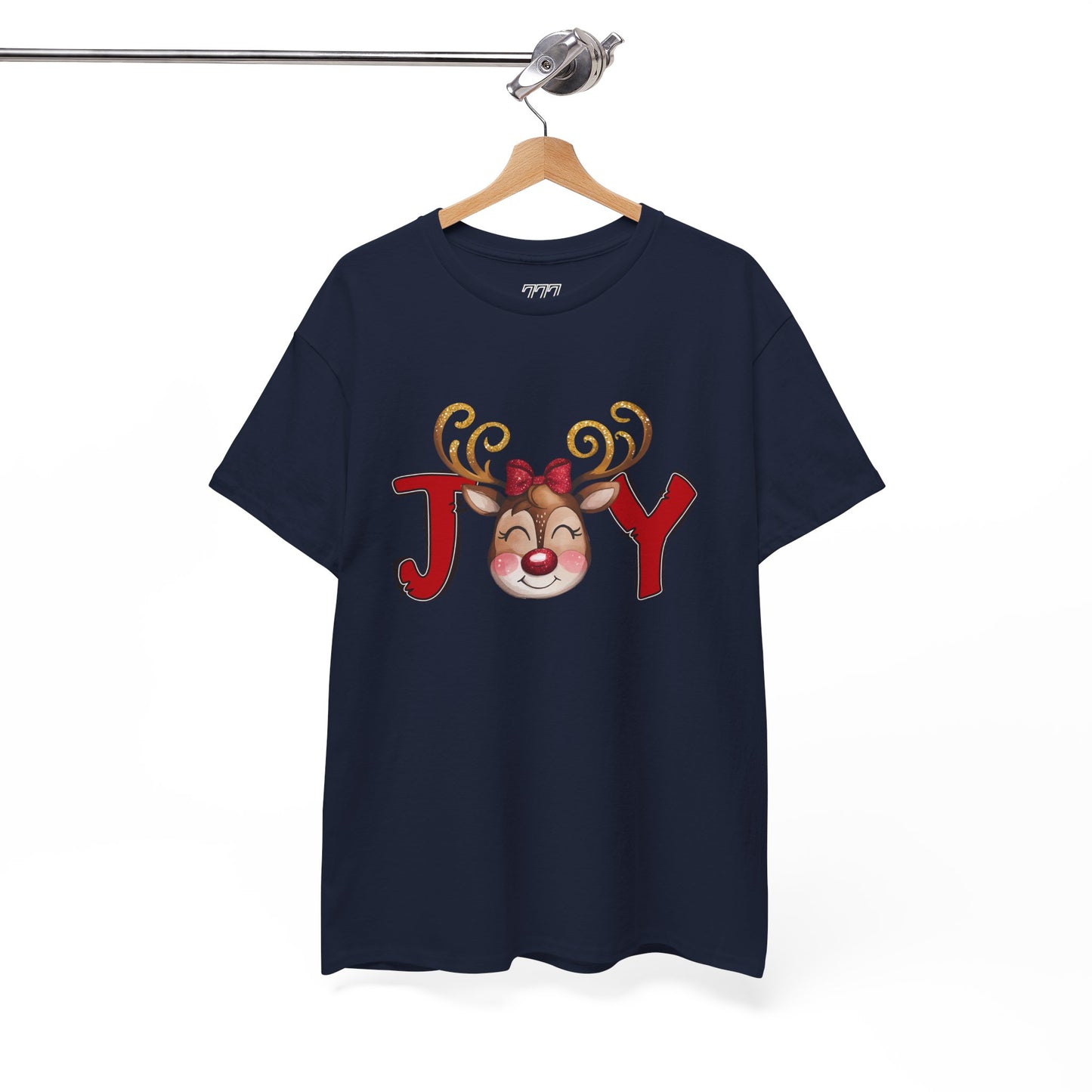 Reindeer Joy Women’s Christmas T-Shirt – Cute Holiday Reindeer Face Heavy Cotton Tee