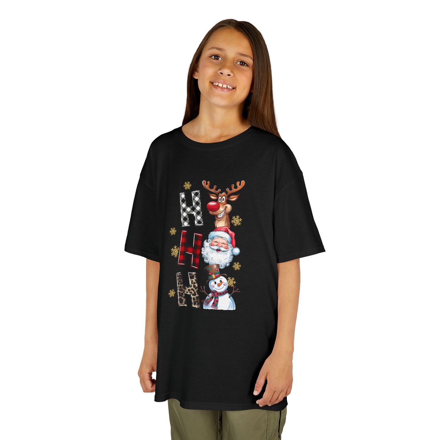 HO HO HO Kids Christmas T-Shirt – Santa, Reindeer & Snowman Holiday Tee