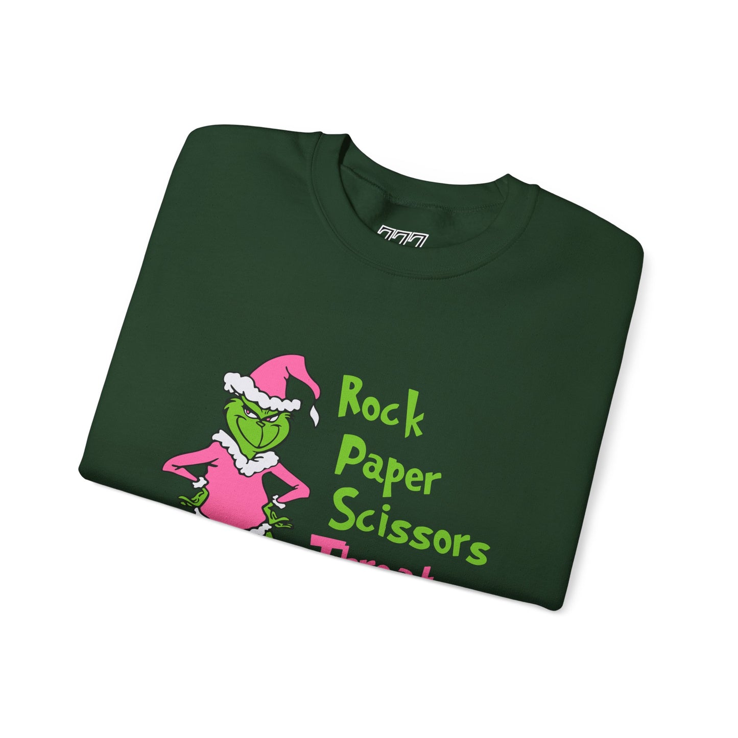 Rock Paper Scissors Throat Punch I Win Funny Christmas Grinch-Inspired Holiday Sweatshirt – Sarcastic Pink Santa Unisex Heavy Blend Crewneck