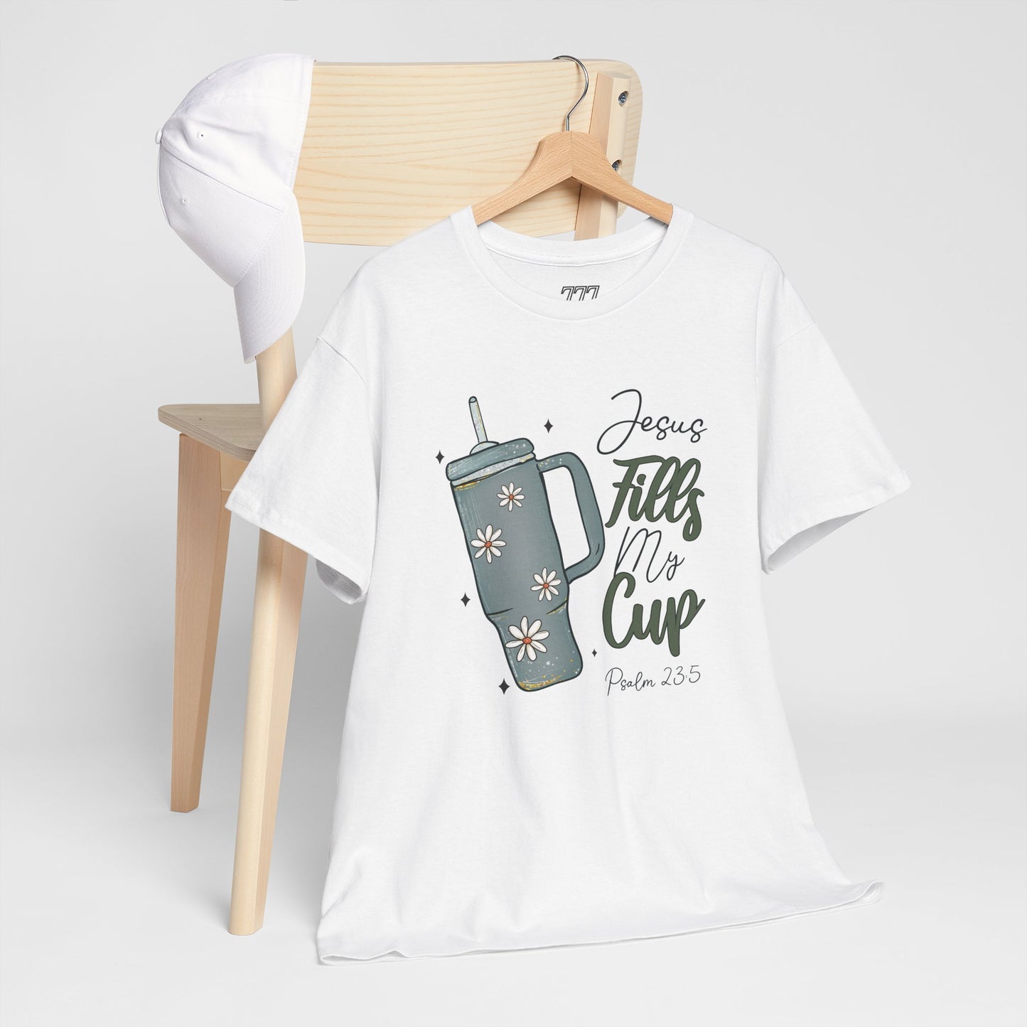 Jesus Fills My Cup Christian Tee – Faith Bible Verse Psalm 23:5 Inspirational Unisex Heavy Cotton T-Shirt
