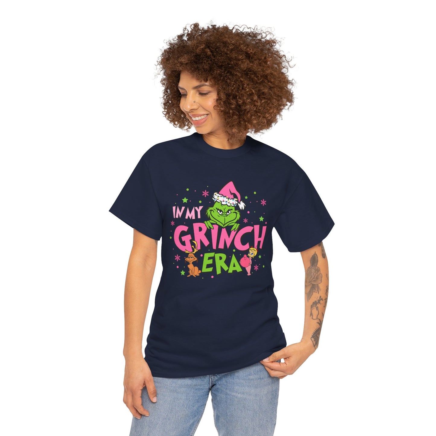 In My Grinch Era Funny Christmas Grinch-Inspired Holiday Tee – Pink Santa Festive Unisex Heavy Cotton T-Shirt